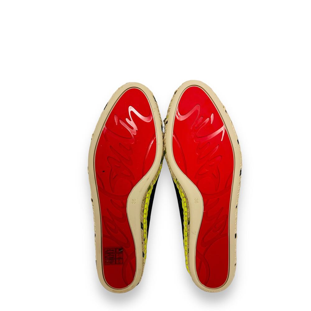 CHRISTIAN LOUBOUTIN Black White Neon Yellow Ivy Espapop Flats Espadrilles 36 - Picture 9 of 9